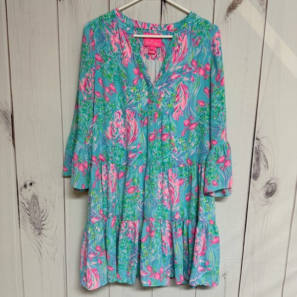 Lilly Pulitzer Dresses & Skirts - Lilly Pulitzer Gabriel Dress 4 Amalfi Blue Best Fishes Tiered EUC